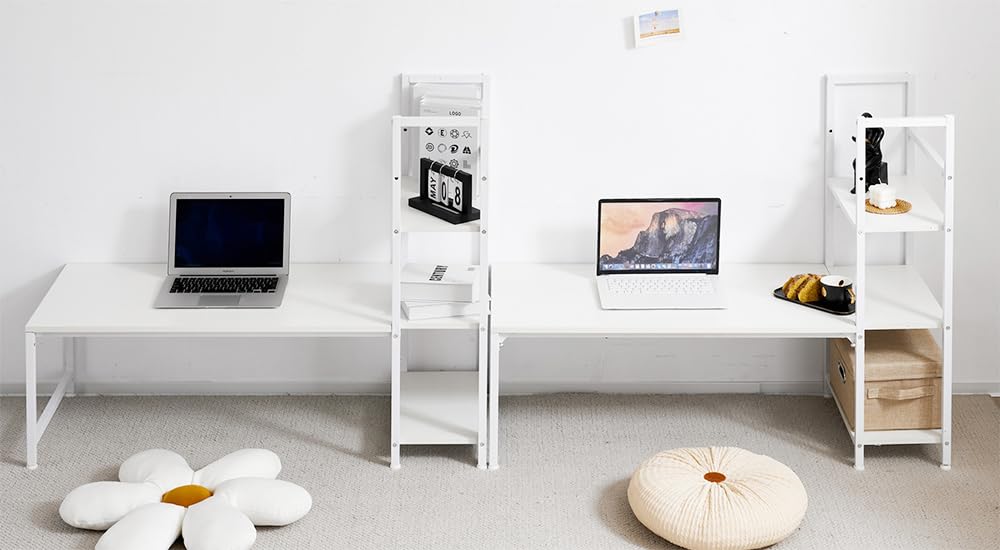 【新品登場】【ホワイト】H型PCデスク ロータイプ一体型 ラック付き デスク Amazon | FOYSKY パソコンデスク ロータイプ一体型 H型 オフィスデスク